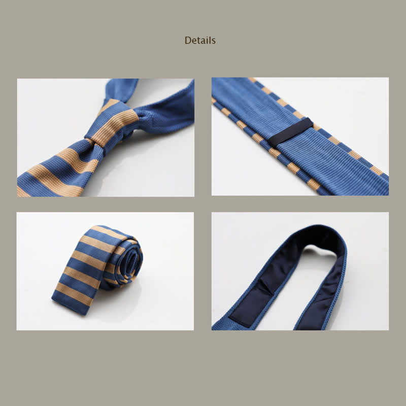 Men's Blue & Khaki Striped Knitted Necktie - image 2