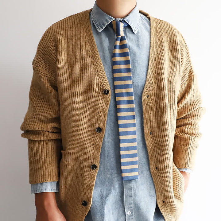 Men's Blue & Khaki Striped Knitted Necktie - image 3