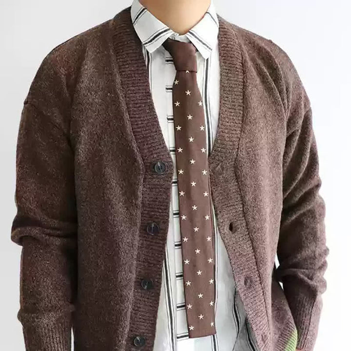Men's Latte Cappuccino Star Dots Knitted Necktie - Coffee - image 0