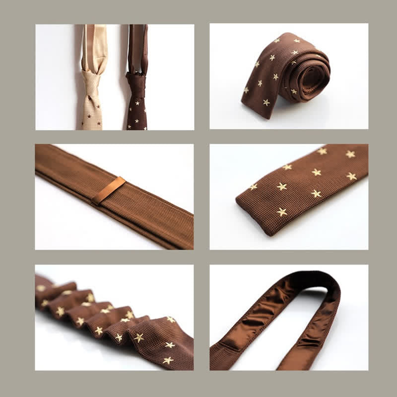 Men's Latte Cappuccino Star Dots Knitted Necktie - image 2