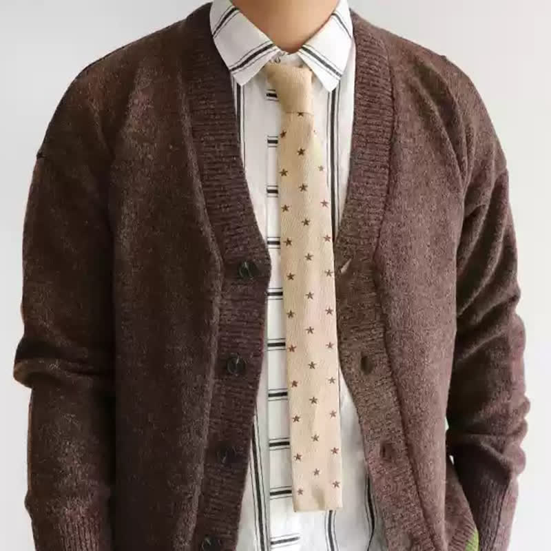 Men's Latte Cappuccino Star Dots Knitted Necktie - Light Camel - image 3