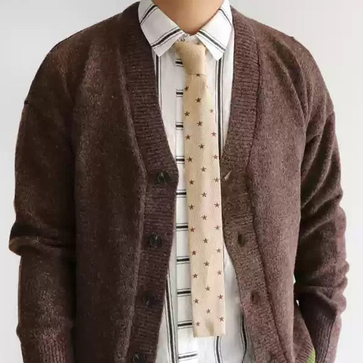Men's Latte Cappuccino Star Dots Knitted Necktie - Light Camel - image 3