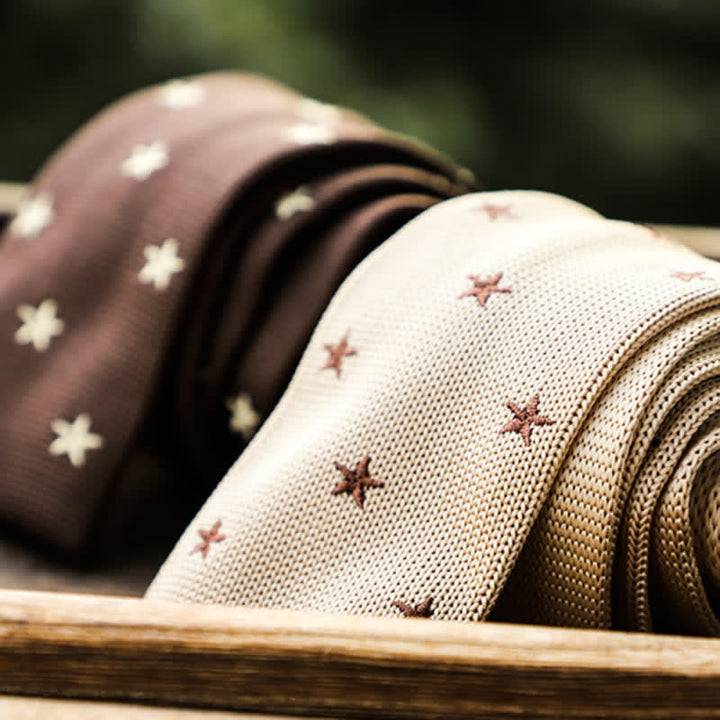 Men's Latte Cappuccino Star Dots Knitted Necktie - image 1