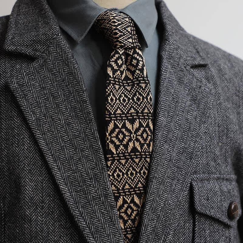 Men's Vintage British Style Pattern Knitted Necktie - Coffee - image 0