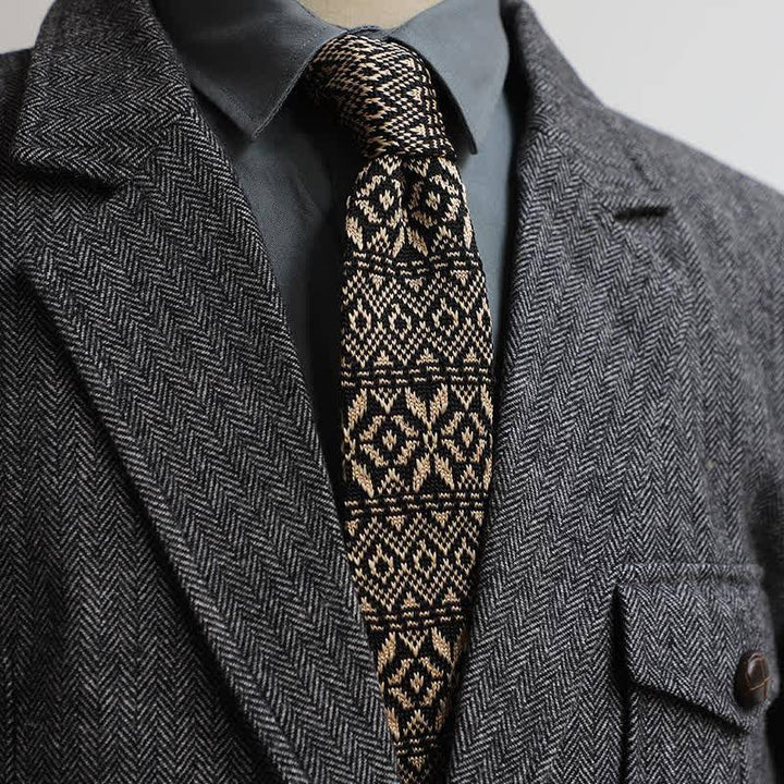 Men's Vintage British Style Pattern Knitted Necktie - Coffee - image 0