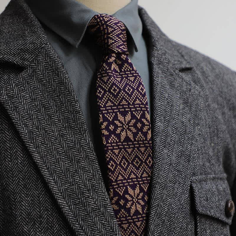 Men's Vintage British Style Pattern Knitted Necktie - Purple - image 3