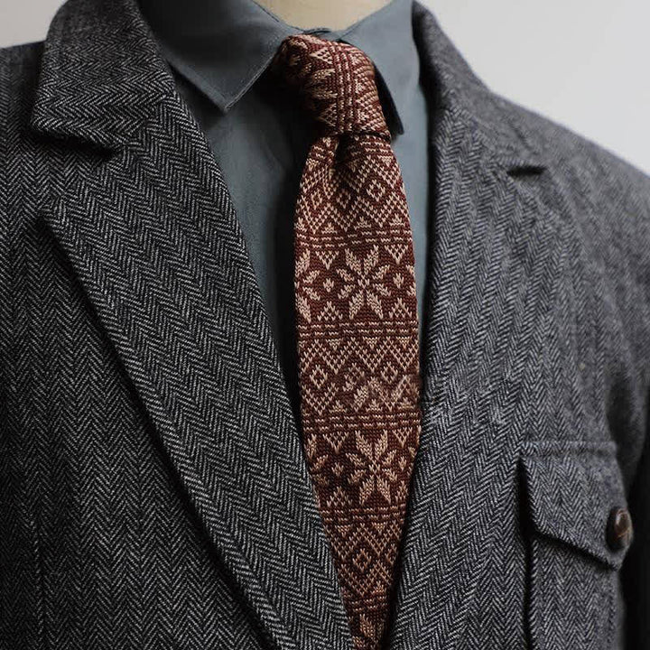Men's Vintage British Style Pattern Knitted Necktie - Brown - image 2