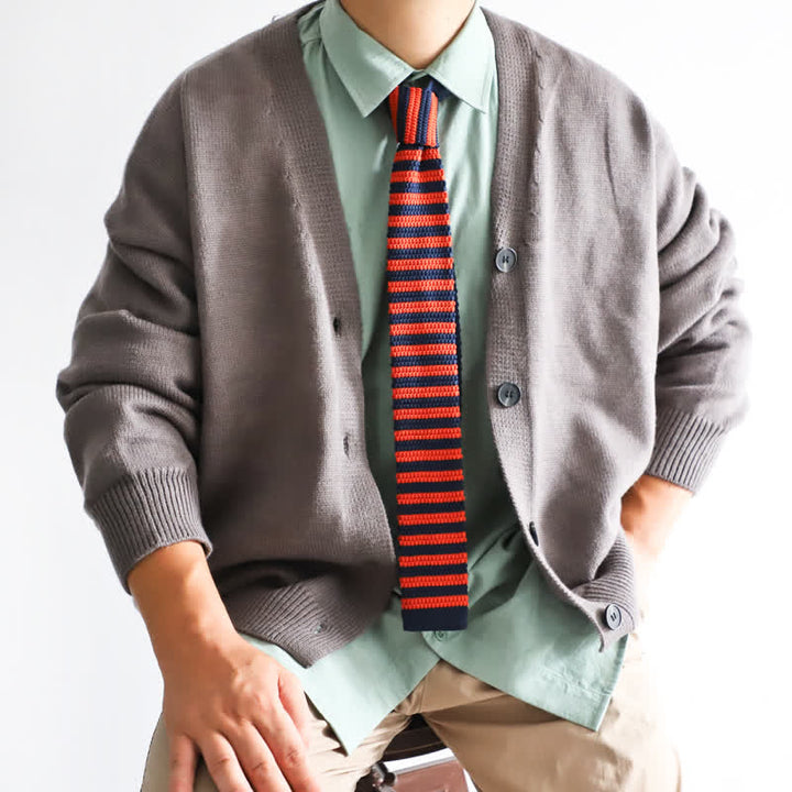 Men's Vintage British Style Pattern Knitted Necktie - Red & Blue - image 2