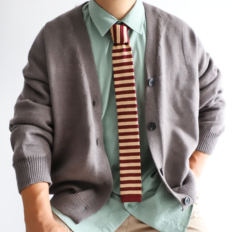 Men's Vintage British Style Pattern Knitted Necktie - Red & Ivory - image 1