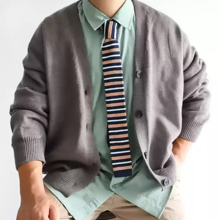 Men's Vintage British Style Pattern Knitted Necktie - Blue & Beige - image 3