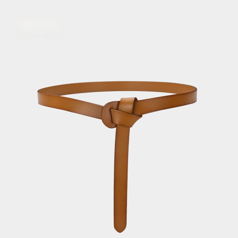 Classical Solid Color Knot Belt Decorative Leather Belt - Brown - 43.31in / 110cm - image 18