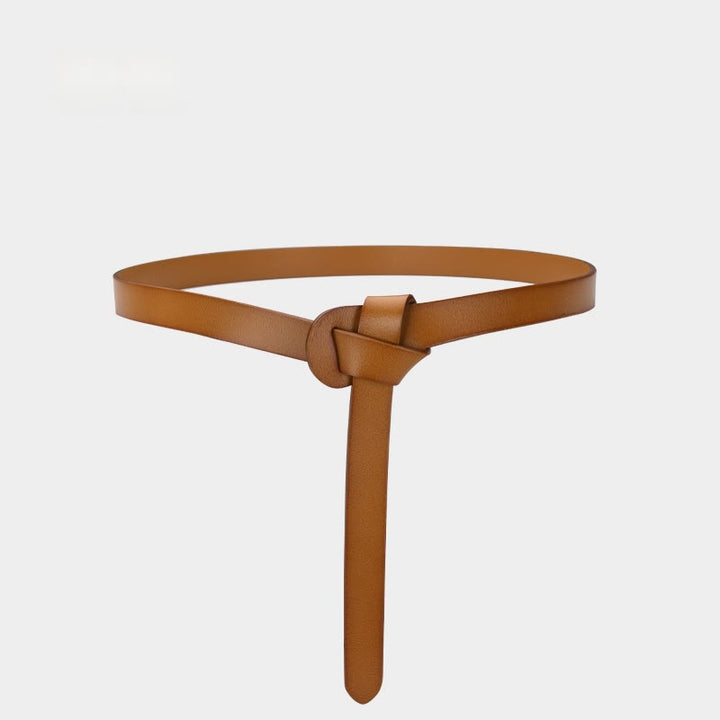 Classical Solid Color Knot Belt Decorative Leather Belt - Brown - 43.31in / 110cm - image 18