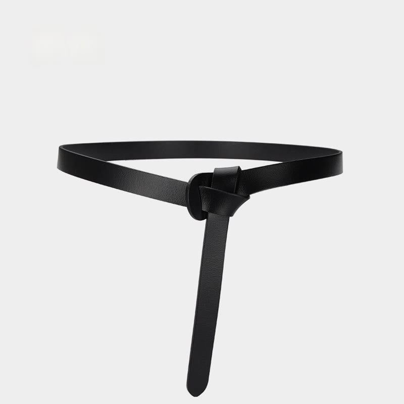 Classical Solid Color Knot Belt Decorative Leather Belt - Black - 43.31in / 110cm - image 14