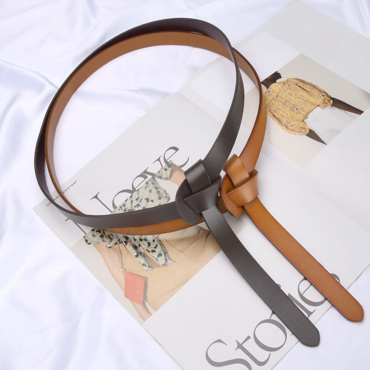 Classical Solid Color Knot Belt Decorative Leather Belt - image 3