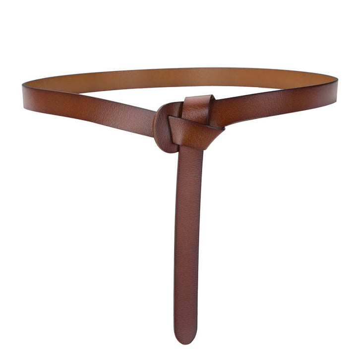 Classical Solid Color Knot Belt Decorative Leather Belt - Dark Brown - 43.31in / 110cm - image 0