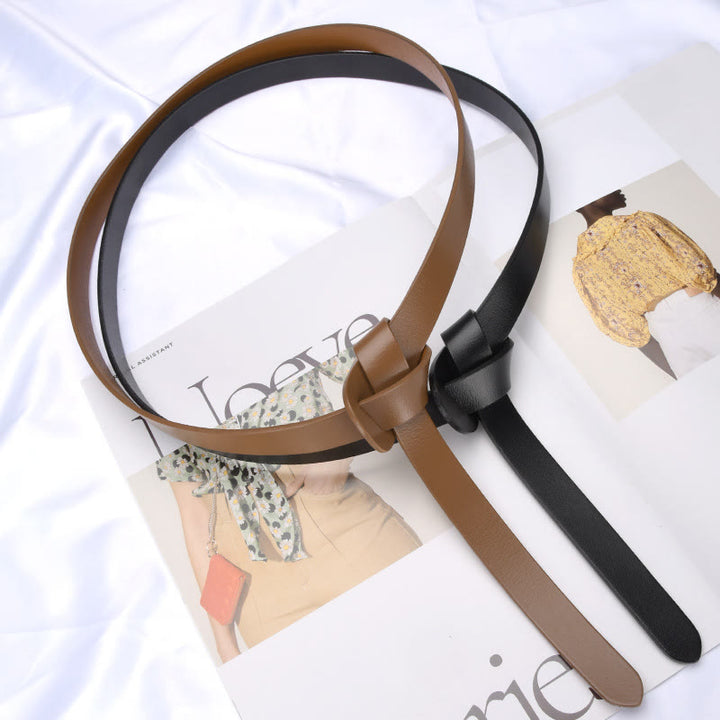 Classical Solid Color Knot Belt Decorative Leather Belt - image 4