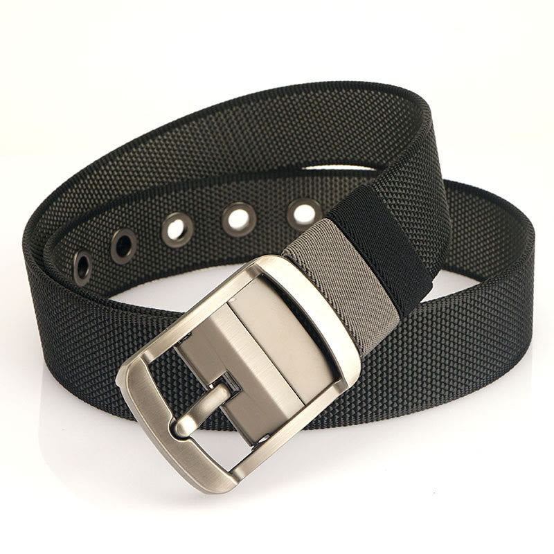 Men's Rotatable Buckle Belt Reversible Nylon Belt - Black+Dark Gray - 42 - image 0