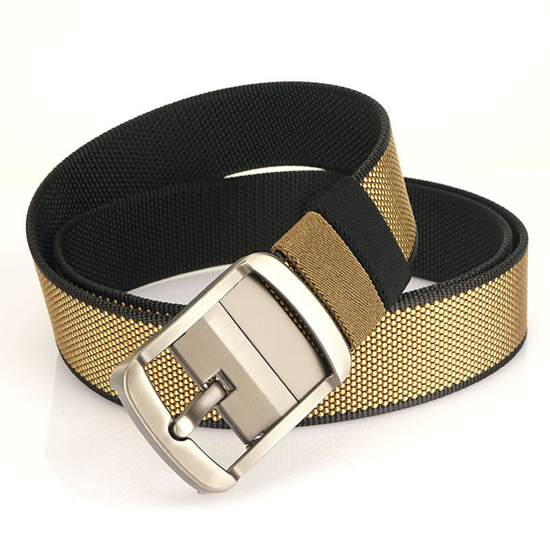 Men's Rotatable Buckle Belt Reversible Nylon Belt - Black+Gold - 42 - image 8