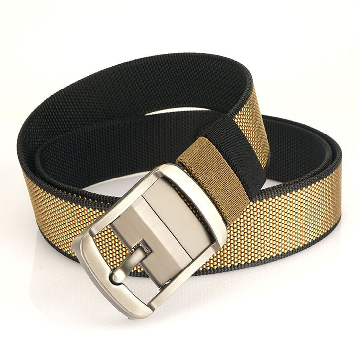 Men's Rotatable Buckle Belt Reversible Nylon Belt - Black+Gold - 42 - image 8