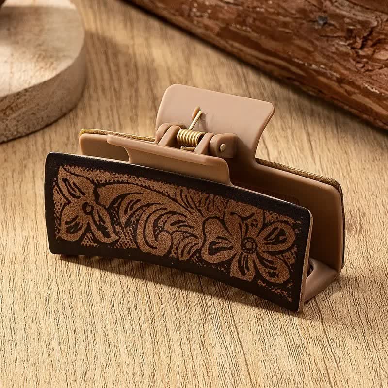 Women's Brown Western Native Floral Print Hair Claw Clip - image 4