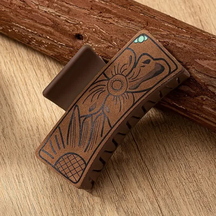 Women's Brown Western Native Floral Print Hair Claw Clip - image 6