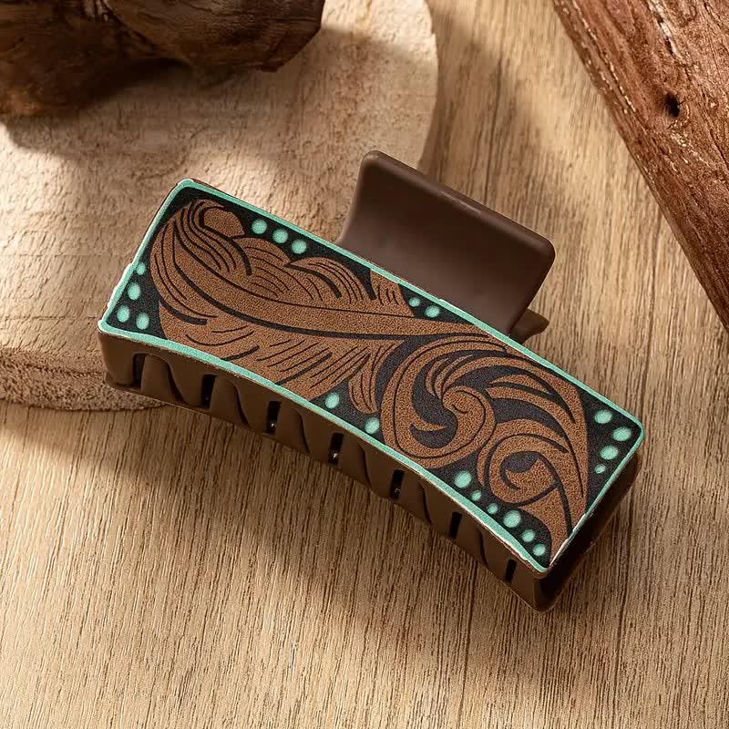 Women's Brown Western Native Floral Print Hair Claw Clip - image 1