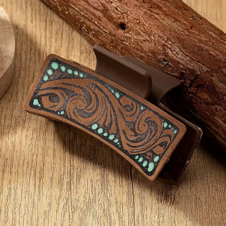 Women's Brown Western Native Floral Print Hair Claw Clip - image 8