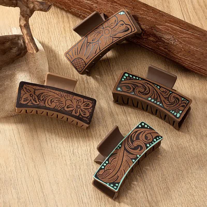 Women's Brown Western Native Floral Print Hair Claw Clip - image 0
