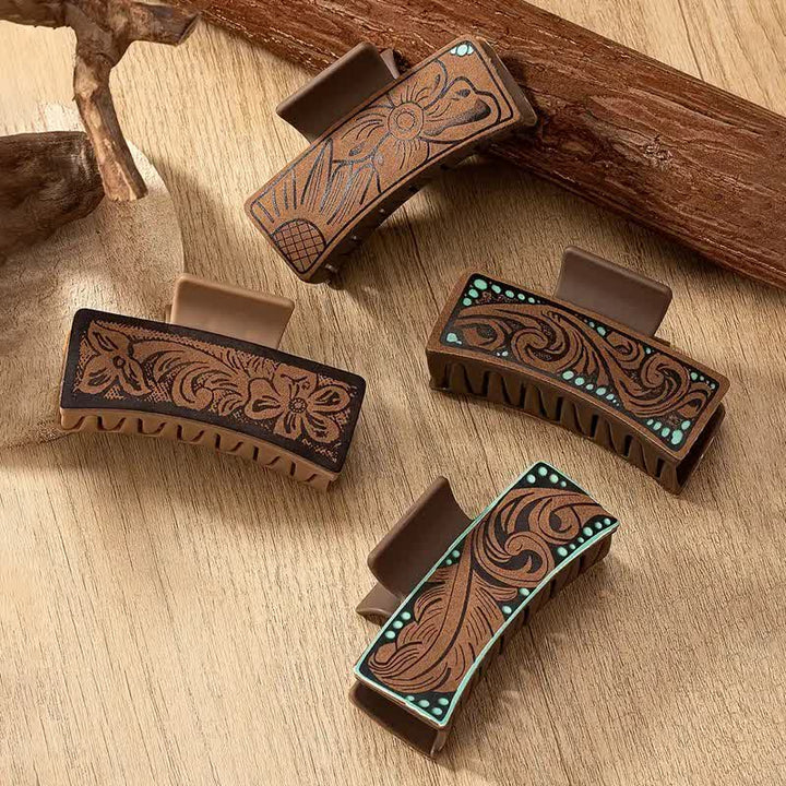 Women's Brown Western Native Floral Print Hair Claw Clip - image 0