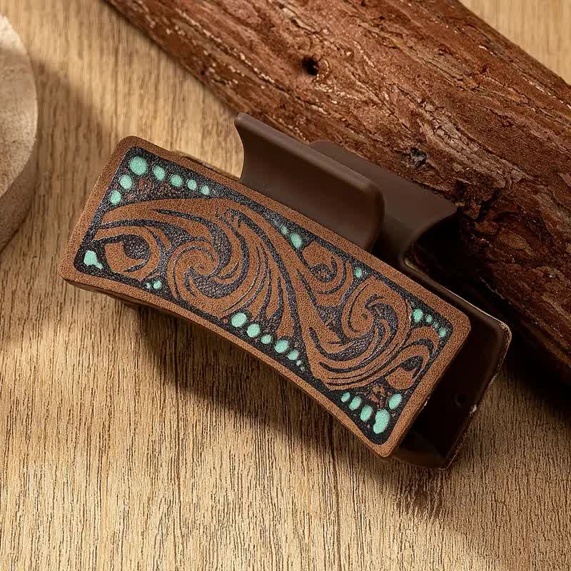 Women's Brown Western Native Floral Print Hair Claw Clip - image 8