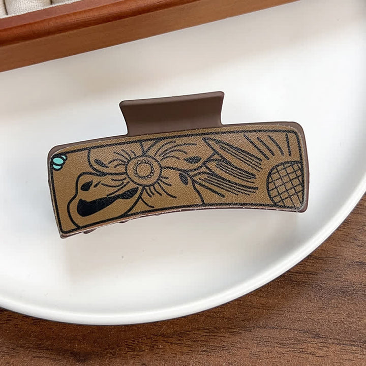 Women's Brown Western Native Floral Print Hair Claw Clip - Style #3 - image 5