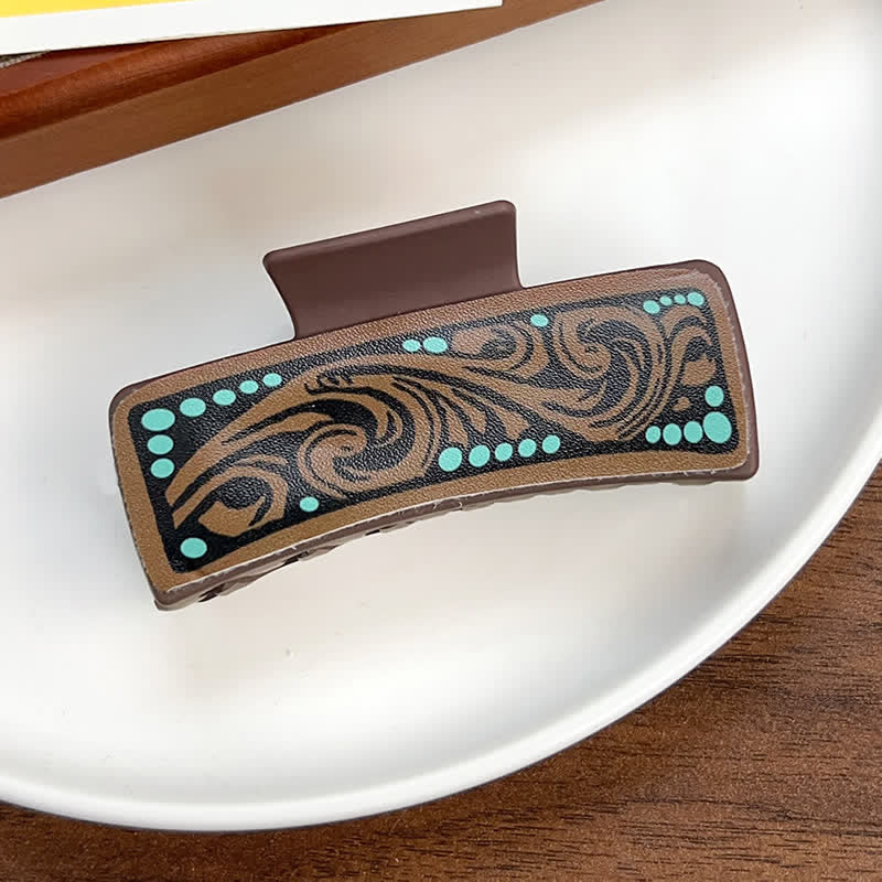 Women's Brown Western Native Floral Print Hair Claw Clip - Style #4 - image 7