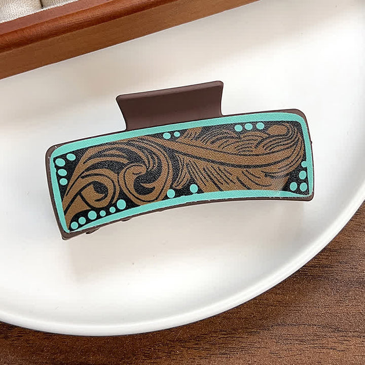 Women's Brown Western Native Floral Print Hair Claw Clip - Style #1 - image 2