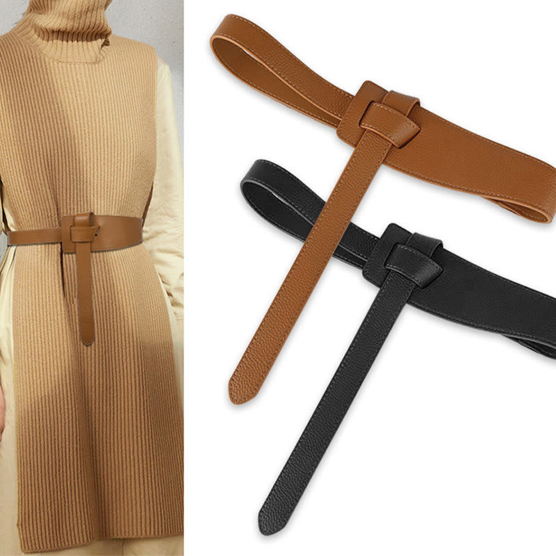 Solid Color Knot Belt Women's Dress Leather Belt - image 1