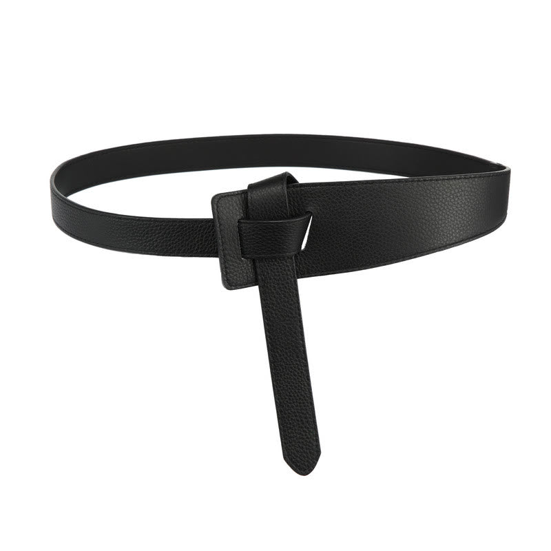 Solid Color Knot Belt Women's Dress Leather Belt - Black - 47.24in / 120cm - image 0