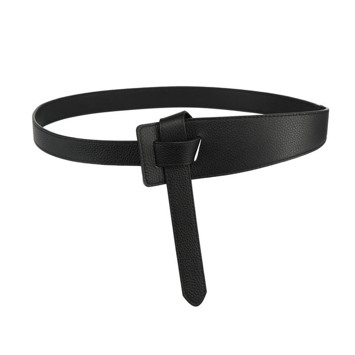Solid Color Knot Belt Women's Dress Leather Belt - Black - 47.24in / 120cm - image 0