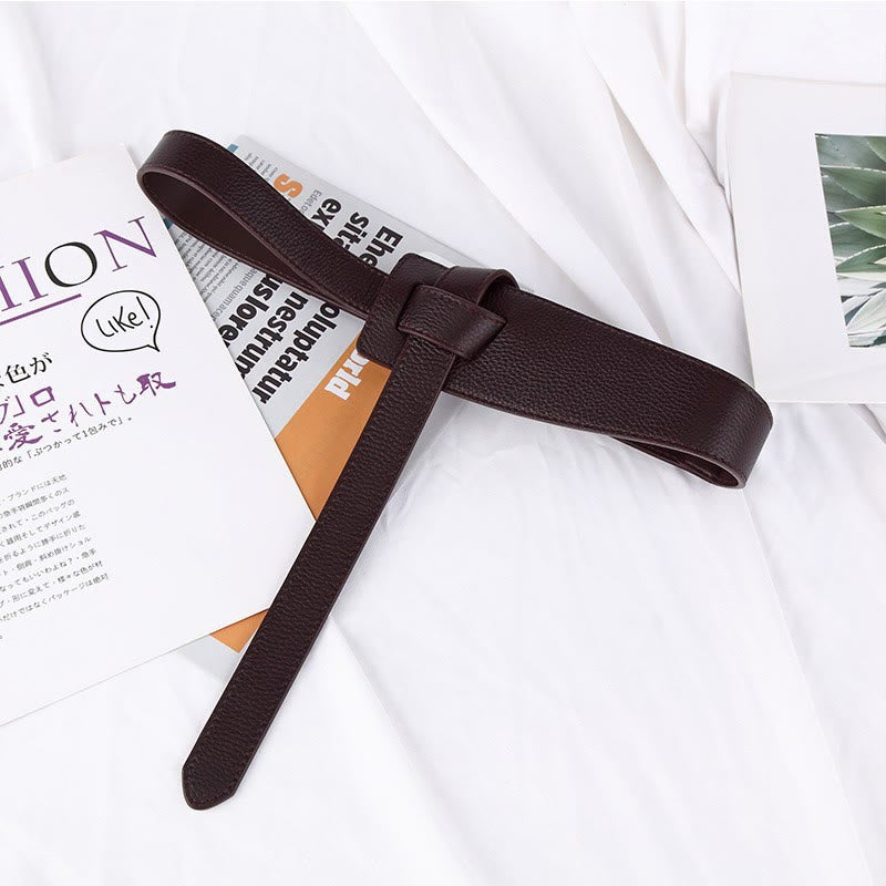 Solid Color Knot Belt Women's Dress Leather Belt - Dark Brown - 47.24in / 120cm - image 14