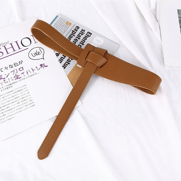 Solid Color Knot Belt Women's Dress Leather Belt - Chocolate - 47.24in / 120cm - image 15
