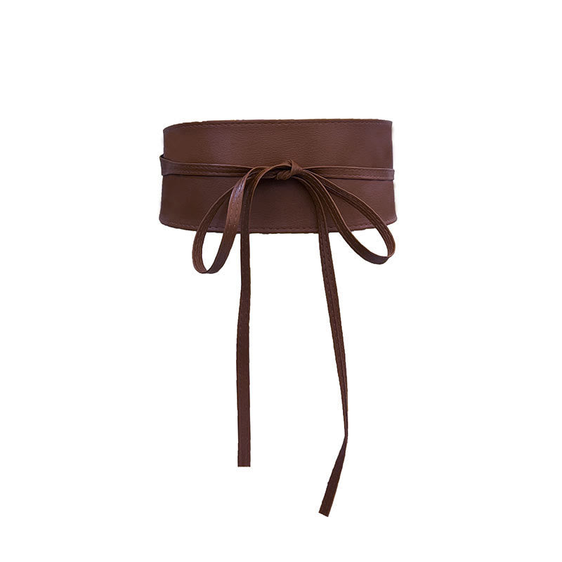 Wide Waist Belt For Women Lashing Leather Corset Belt - Dark Brown - image 8