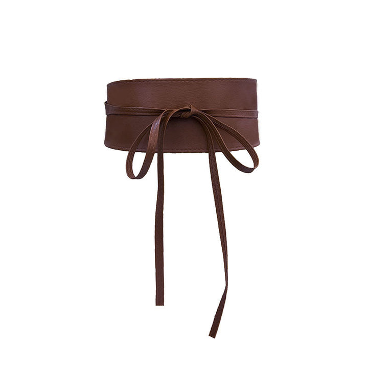 Wide Waist Belt For Women Lashing Leather Corset Belt - Dark Brown - image 8