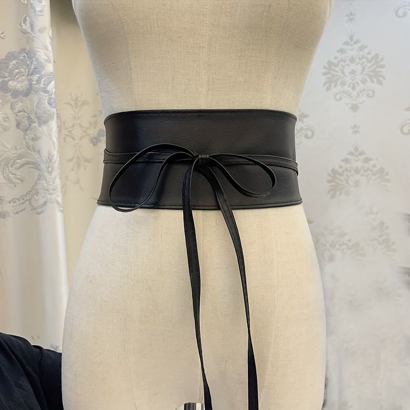 Wide Waist Belt For Women Lashing Leather Corset Belt - Black - image 3
