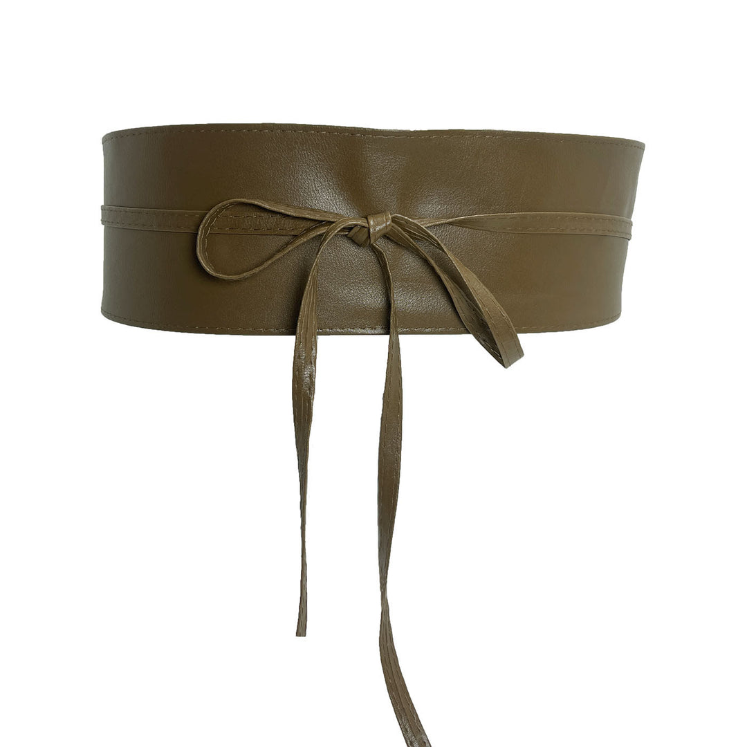 Wide Waist Belt For Women Lashing Leather Corset Belt - Dark Khaki - image 10