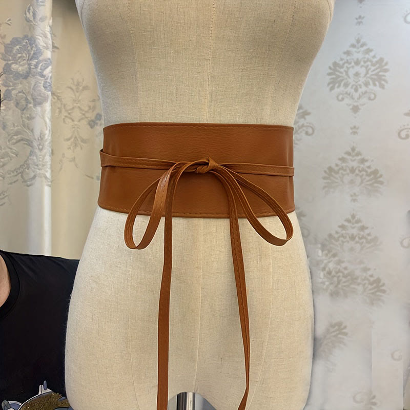 Wide Waist Belt For Women Lashing Leather Corset Belt - Brown - image 1