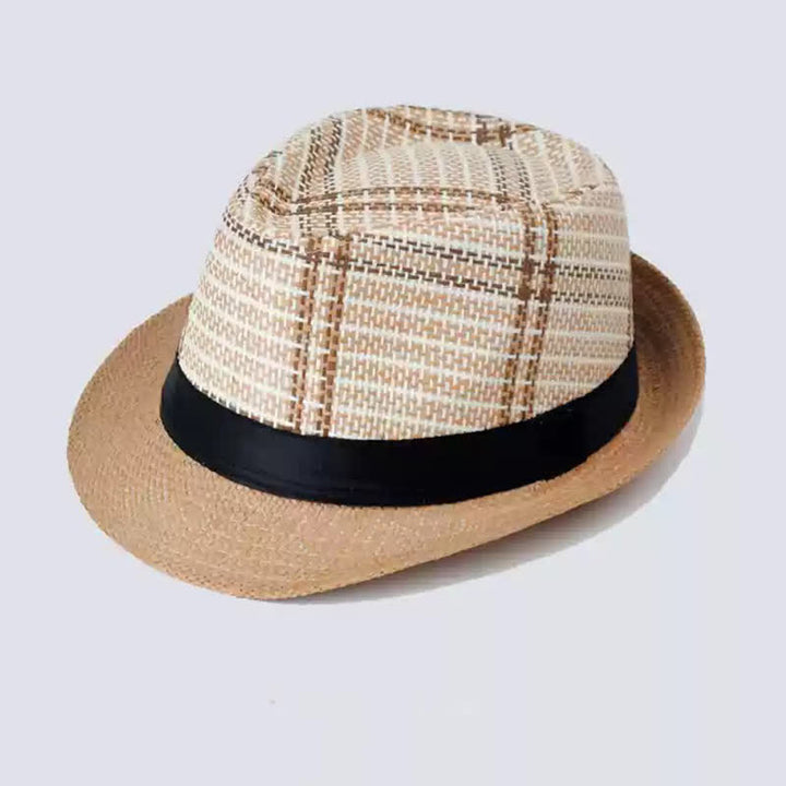 Men's Bohemia Style Plaid Pattern Straw Fedora Hat - Light Coffee - M (22"-22 7/8") - image 2