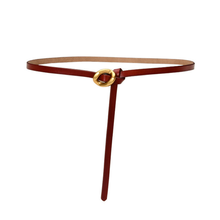 Thin Dress Knot Belt Women's Genuine Leather Belt - Maroon - 41.34in / 105cm - image 19