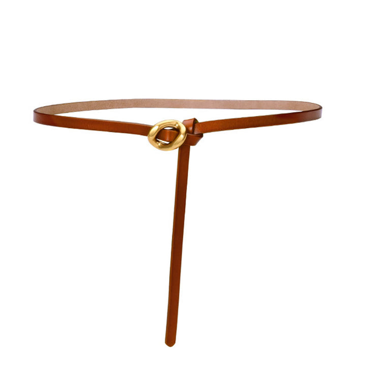 Thin Dress Knot Belt Women's Genuine Leather Belt - Brown - 41.34in / 105cm - image 22