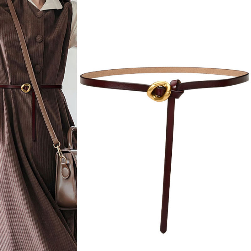 Thin Dress Knot Belt Women's Genuine Leather Belt - SaddleBrown - 41.34in / 105cm - image 1
