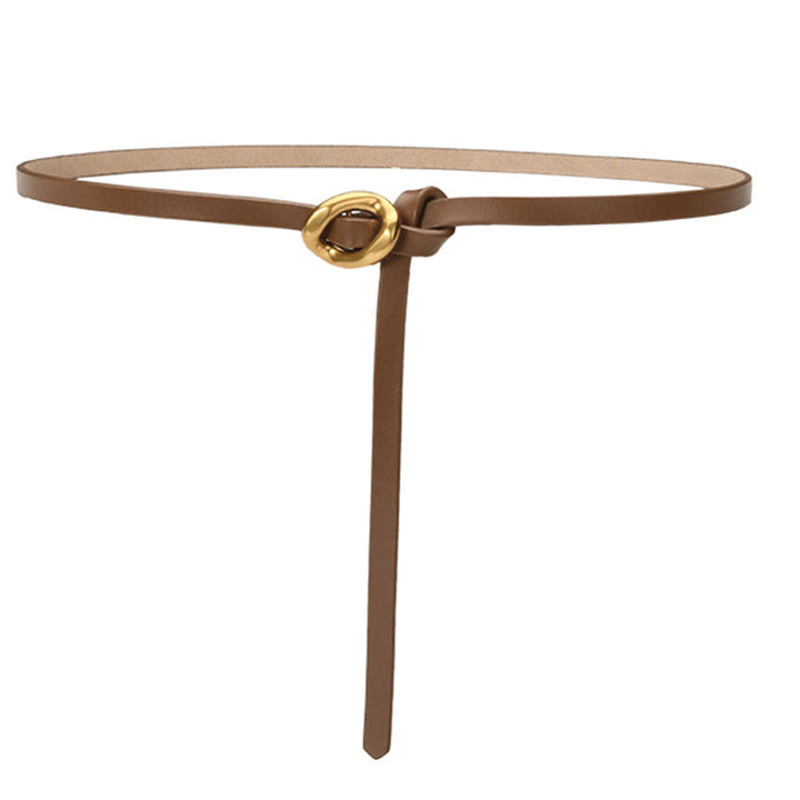 Thin Dress Knot Belt Women's Genuine Leather Belt - Tan - 41.34in / 105cm - image 11