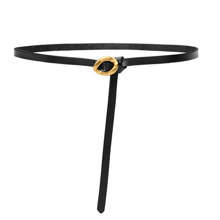 Thin Dress Knot Belt Women's Genuine Leather Belt - Black - 41.34in / 105cm - image 20