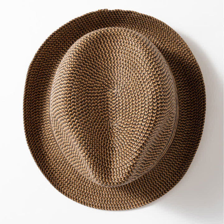 Men's Summer Coffee Brown Straw Fedora Hat - image 2
